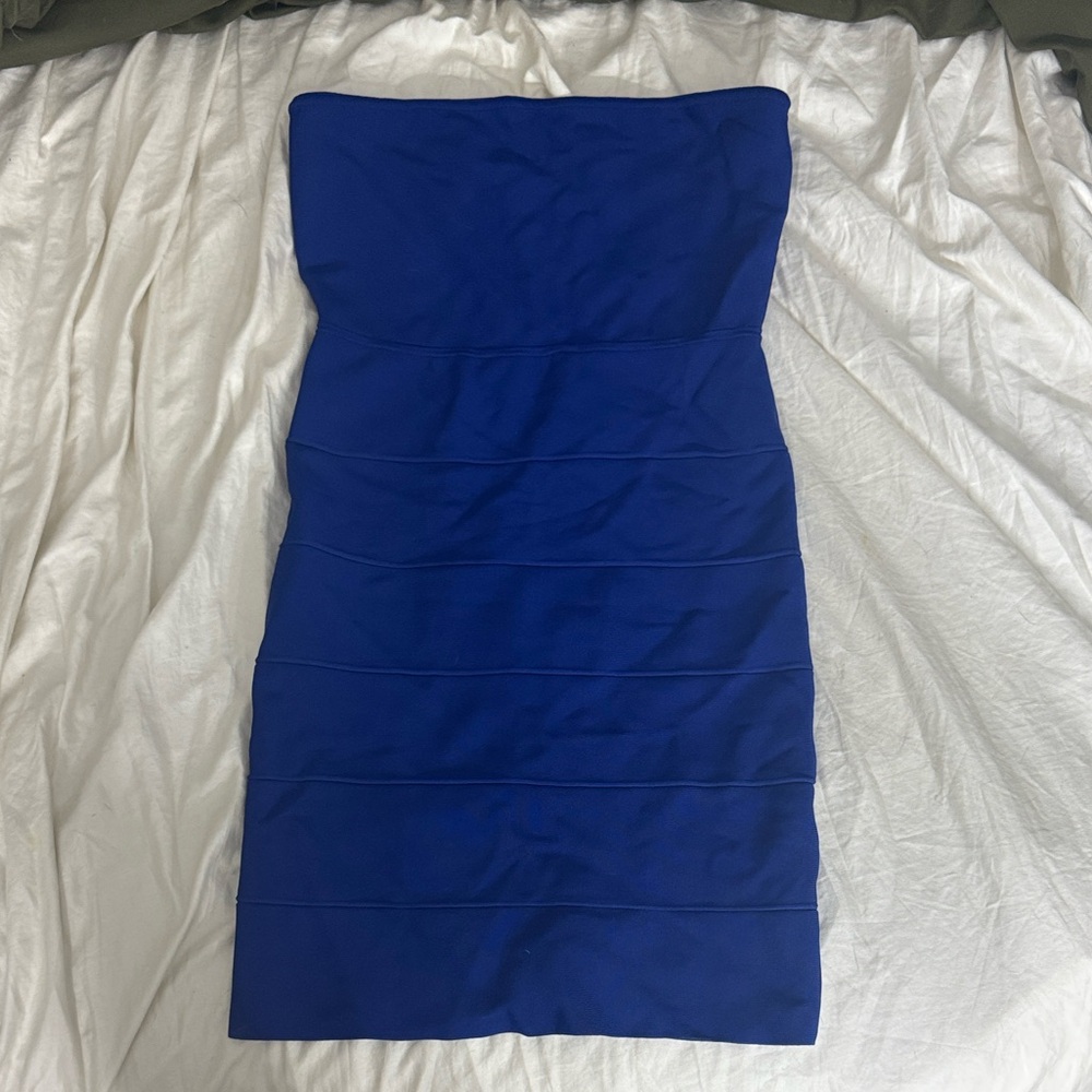 BCBGMaxAzria Strapless Royal Blue Bandage Dress